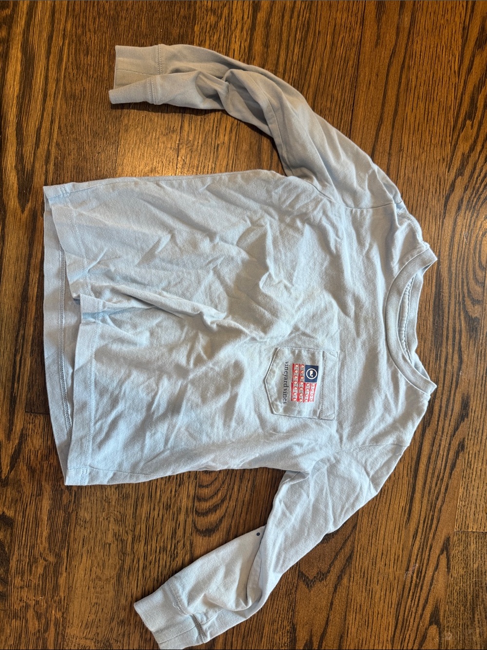 Vineyard Vines Light Blue Long Sleeve Tee with Flag Graphic
